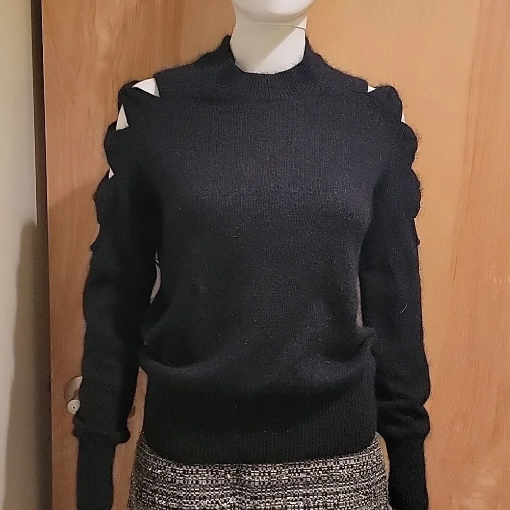 Cliche angora wool cold shoulder black sweater